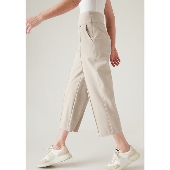 Athleta Stellar Wide Leg Crop Pant Women 14 Abalone Grey Beige Stretch Wide Leg - Picture 16 of 16